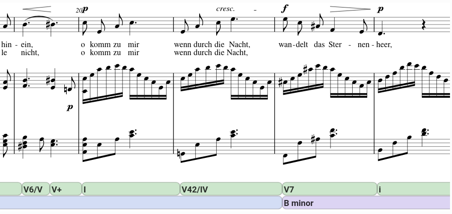 Analyse harmonique, Gondelied (Fanny Mendelssohn). Chaque classe peut utiliser sa propre syntaxe.